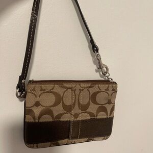 Coach Tan & Brown Signature Canvas Wristlet